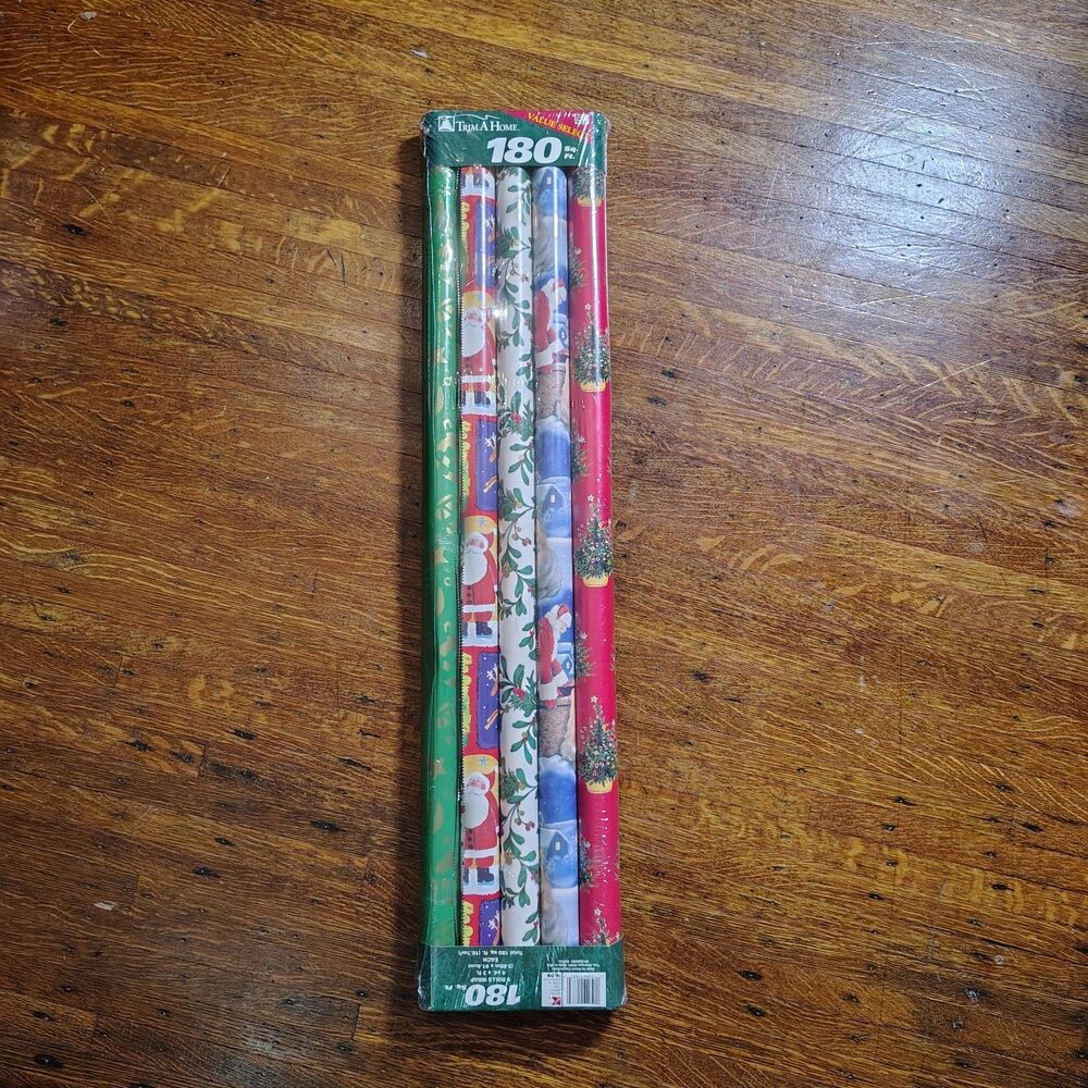 VTG Christmas Wrapping Paper 180 Sq Ft 5 Rolls Made In The USA
